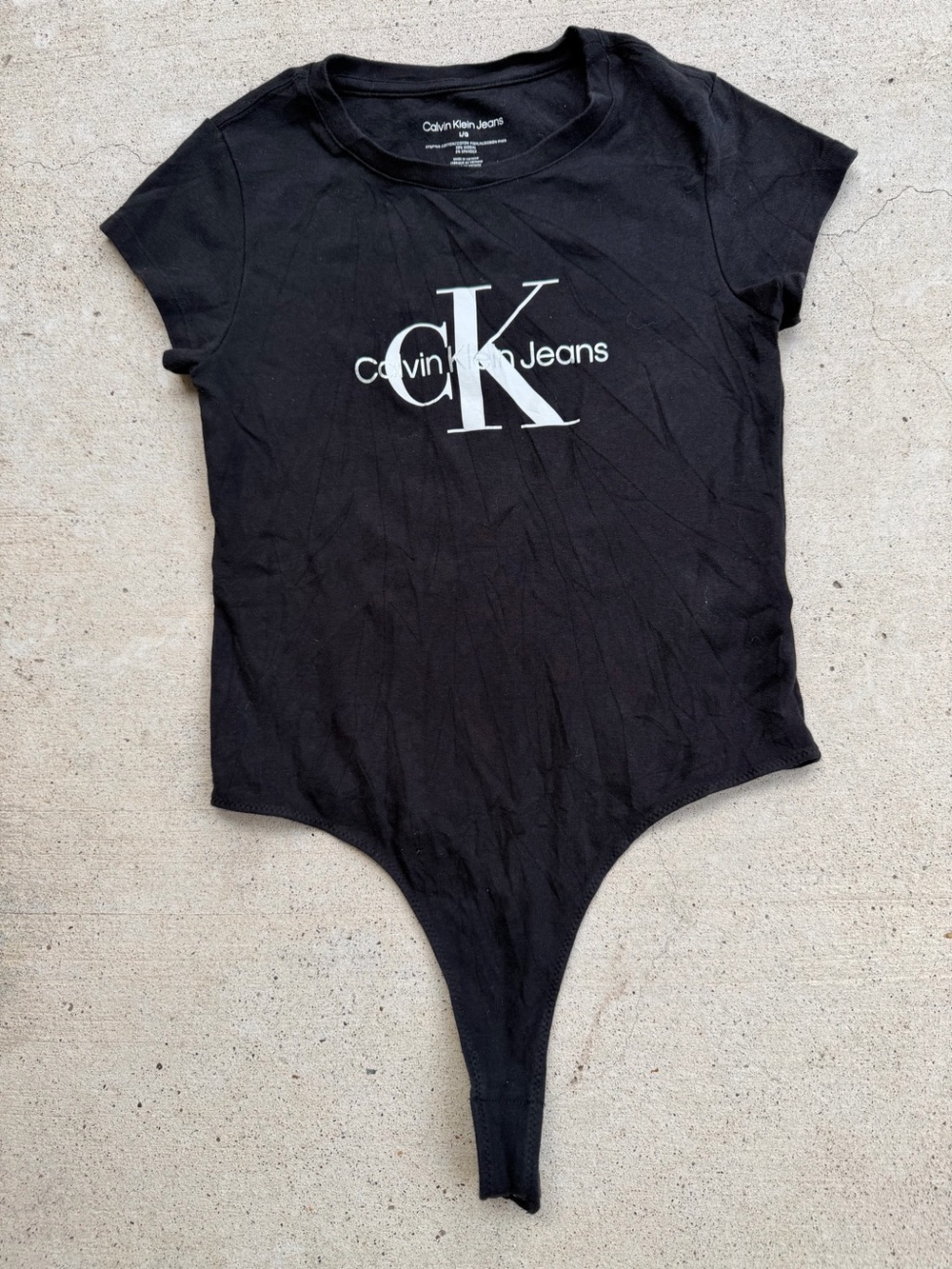 Calvin Klein Jeans Pima Cotton Modal Logo Short Sleeve Thong Bodysuit Black L
